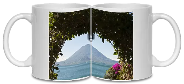 Guatemala, San Juan la Laguna. Toliman volcano and Lago de Atitlan (Lake Atitlan)