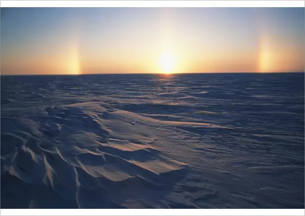 USA, Alaska, Arctic Coastal Plain, Sundog over snowy landscape