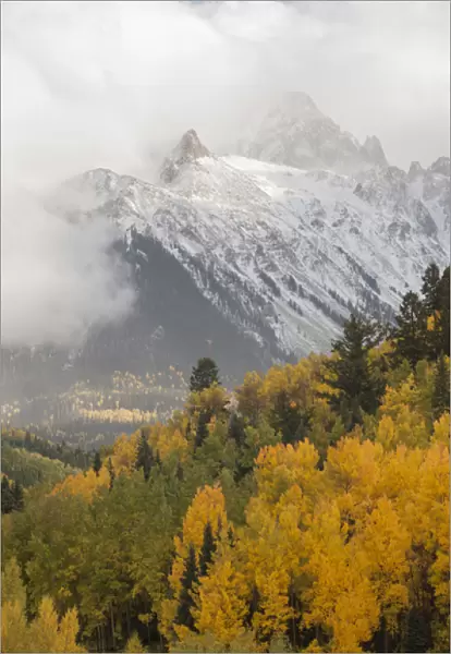 USA, Colorado, Sneffels Range. Snow clouds over Mt Sneffels at sunset. Credit as