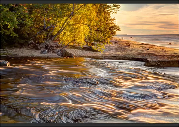 Hurricane River flowing into Lake Superior at sunset, Pictured Rocks National Lakeshore