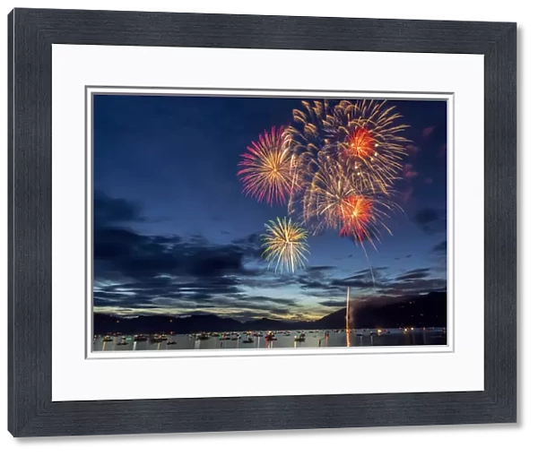 4th of July fireworks celebration over Whitefish Lake in Whitefish, Montana, USA