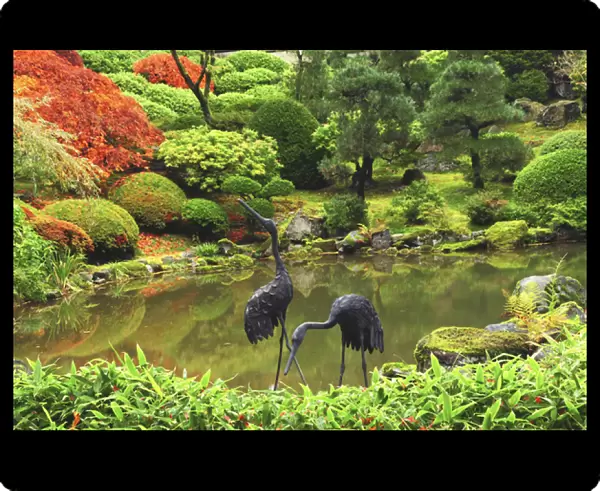 Heron Sculptures in the Portland Japanese Garden, Portland Japanese Garden, Portland