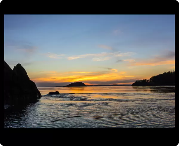 Sunset from North Beach with Deception Island at Deception Pass State Park, Washington
