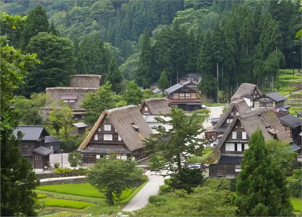 Gassho-zukuri houses in the mountain, Ainokura Village, Gokayama, Toyama Prefecture