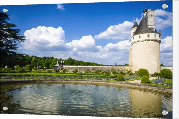 The Marques Tower and fountain, Chateau de Chenonceau, Chenonceaux, Loire Valley, France