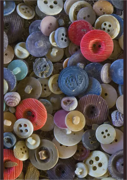 A pile of button that would have been used on sweaters produced in the Roosevelt