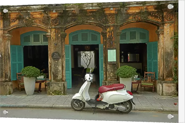 Vespa scooter and The Hill Station Deli and Boutique, Hoi An (UNESCO World Heritage Site)