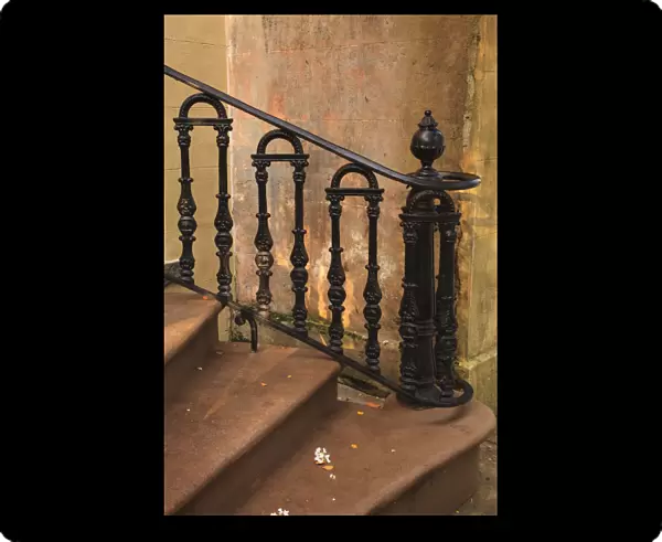 USA, Savannah, Georgia. Home in the Historic District with wrought iron rail
