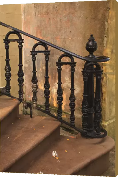 USA, Savannah, Georgia. Home in the Historic District with wrought iron rail