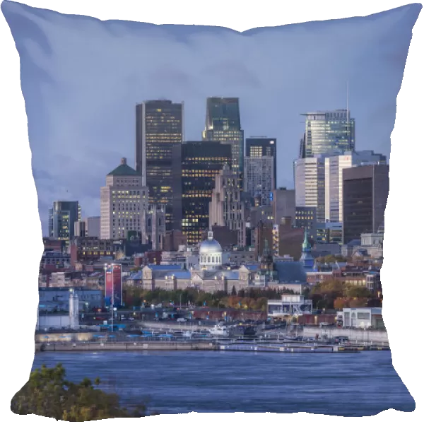 Canada, Quebec, Montreal. Elevated city skyline from the St. Lawrence River