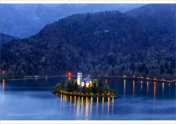 Europe, Slovenia. Lake Bled at sunset. Credit as: Jim Nilsen  /  Jaynes Gallery  /  DanitaDelimont
