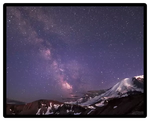 USA, Washington State. Night shot of Milky Way and stars over Mt. Rainier, Little Tahoma