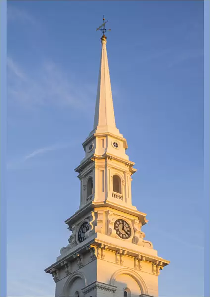 USA, New Hampshire, Portsmouth. North Church at sunset