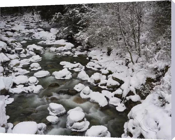 Long exposure of river in winter in Squamish, British Columbia, Canada