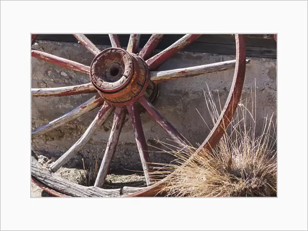 Wooden wagon wheel, California