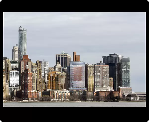 Lower Manhattan buildings seen from the Hudson River, New York, New York, United States
