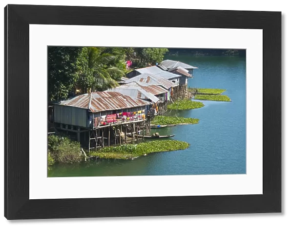 Stilt houses on Kaptai Lake, Rangamati, Chittagong Division, Bangladesh
