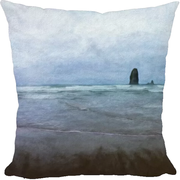 USA, Oregon, Cannon Beach. Abstract of The Needles sea stacks and ocean