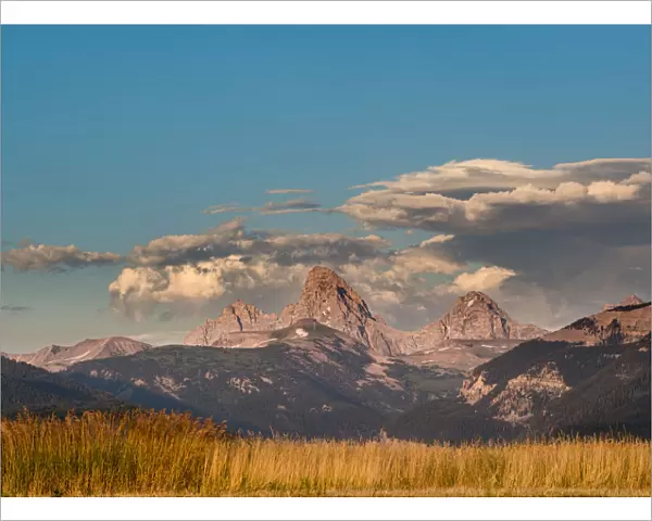 Landscape of Mt. Owen, Grand Teton and Middle Teton from Driggs, Idaho