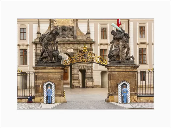 Prague, Czech Republic. The Matthias Gate at Prague Castle, with guards