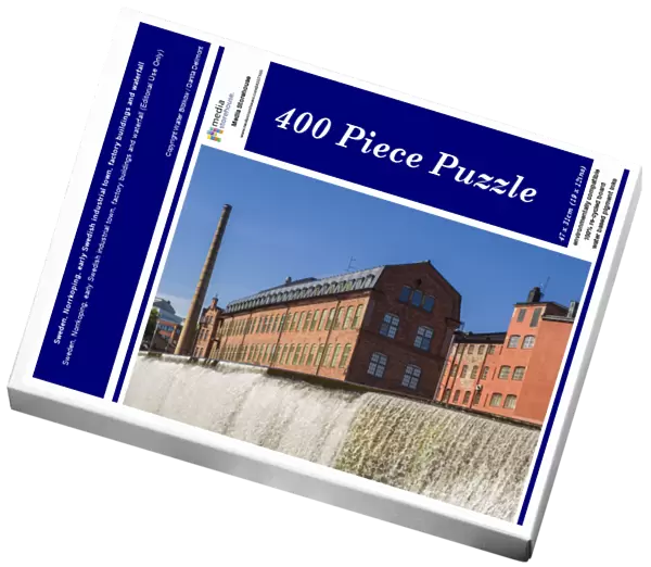 Sweden, Norrkoping, early Swedish industrial town, factory buildings and waterfall