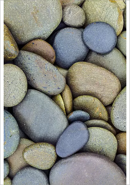 Pattern of smooth rounded stones on beach, Olympic National Park, Washington State
