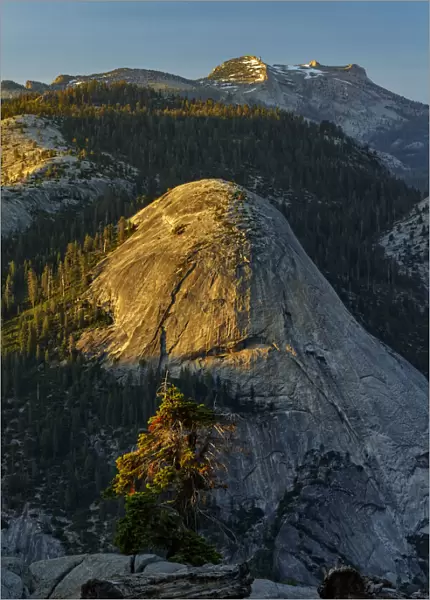 View of North Dome from Glacier Point at sunset, Yosemite National Park, California