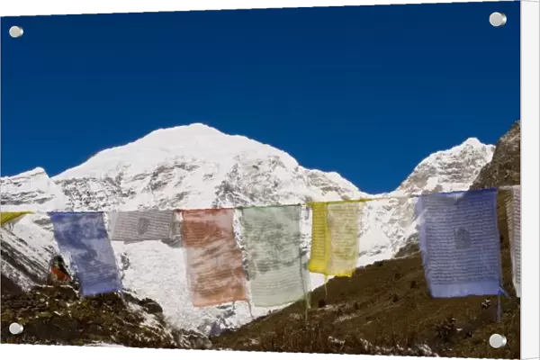 Prayer flags and Mount Jhomolhari, Bhutan