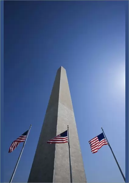 USA, Washington, D. C. American flags at the Washington Monument