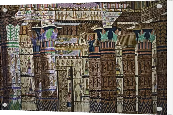 Decorative rug hanging on wall in shop in Saqqara for sale