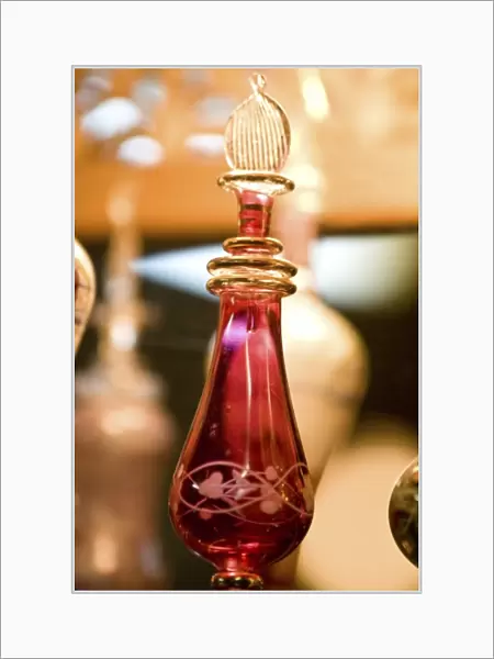 Egypt, Aswan. Intriguing blown glass perfume bottles at a perfumery visited on a