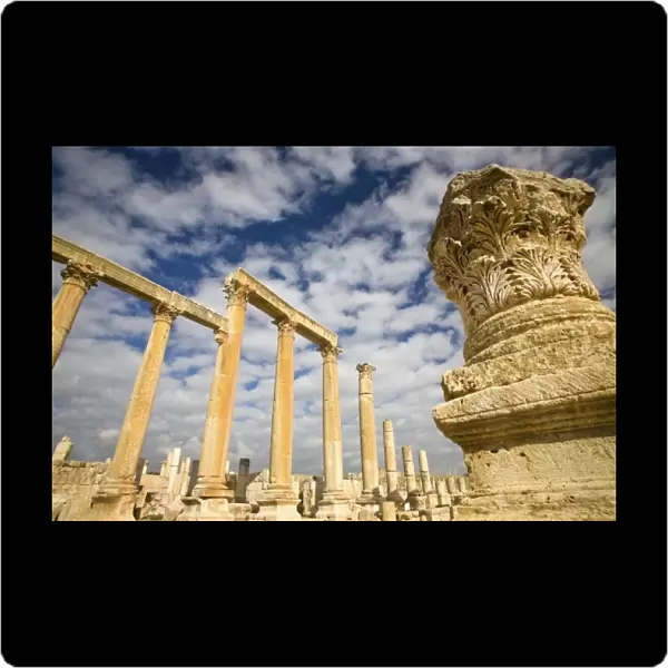 Jordan, Jerash. Elaborate 2nd Century AD Corinthian columns line the Cardo or main