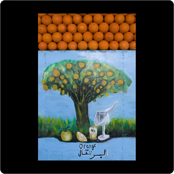 MOROCCO-Souss Valley-TAROUDANT: Orange Juice Vendor Sign Municipal Souk  /  Market