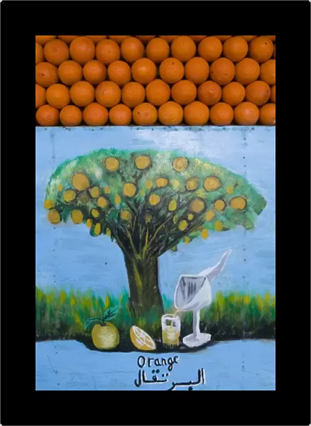 MOROCCO-Souss Valley-TAROUDANT: Orange Juice Vendor Sign Municipal Souk  /  Market