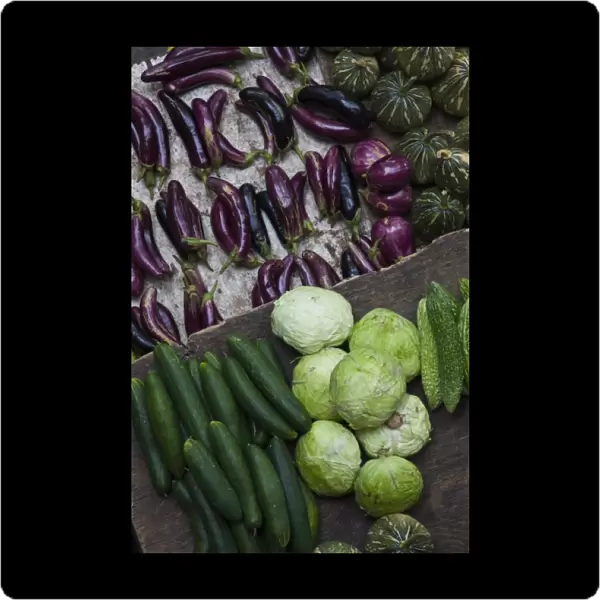 Seychelles, Mahe Island, Victoria, town market, vegetable stall