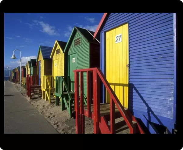 South Africa, Cape Town, Brightly painted bath houses in Simons Town