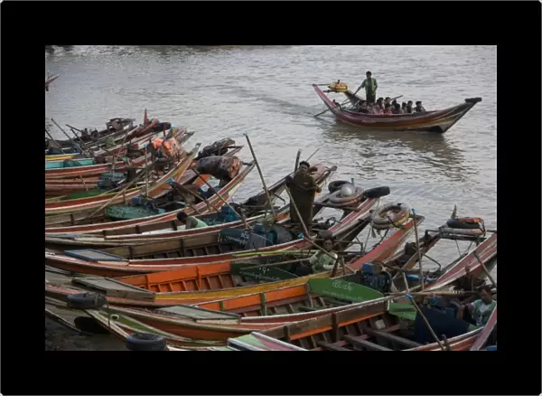 Asia, Myanmar, Yangon. Boat transportation in Yangon