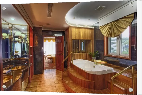 Plush interior of bathroom at hotel on Yellow Mountain, China