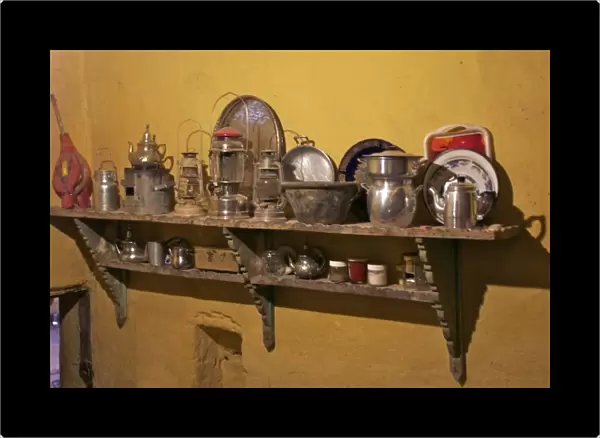 Ksar Maadid, region of Errachidia: fortified village and oasis. Kitchen utensils inside a house