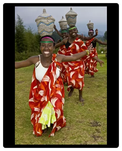 Africa. Rwanda. Young Hutu dancers perform traditional dancing at the Mountain Gorilla