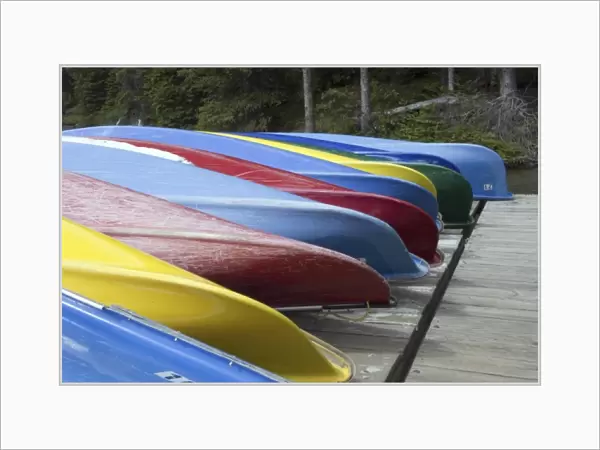 Colorful canoes at Moraine Lake, Banff National Park, Canada