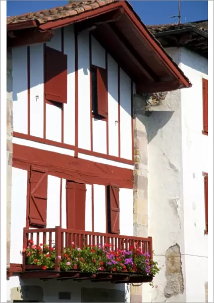 Basque architecture in the village of Ainhoa, Pyrenees-Atlantiques, French Basque Country