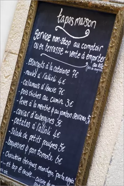 Menu with tapas. Collioure. Roussillon. France. Europe
