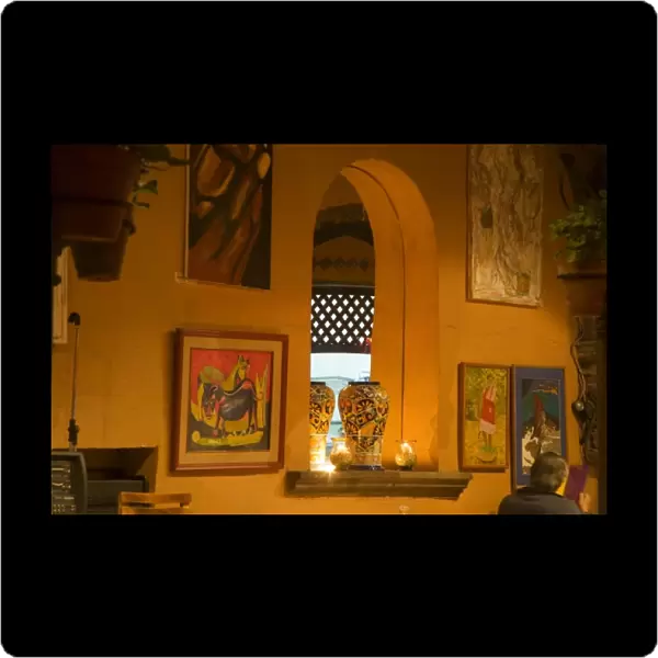 North America, Mexico, Guanajuato state, San Miguel de Allende. Decor inside a restaurant