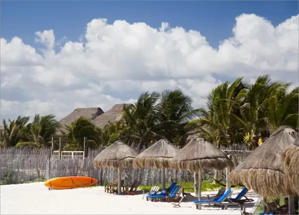 North America, Mexico, Quintana Roo, Tulum. A beachside resort in the town of Tulum