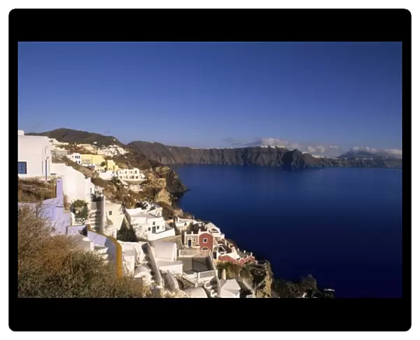 The beautiful white buildings on the cliffs in Oia of santorini Greece