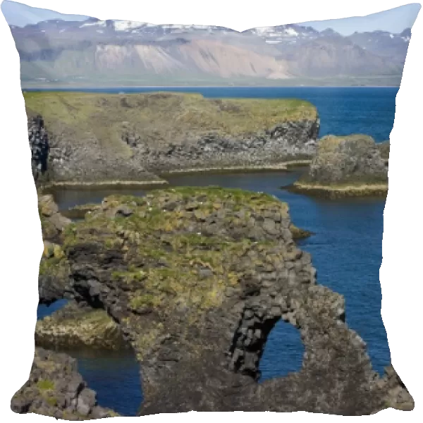 View of basaltic rock formations on the Snaefellsness peninsula near Snaefellsjokull volcano