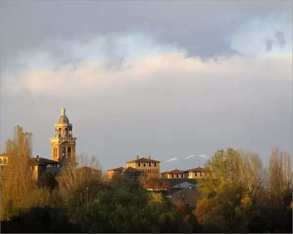 Mantua skyline in a late Fall day, snowcapped Monte Baldo in the background