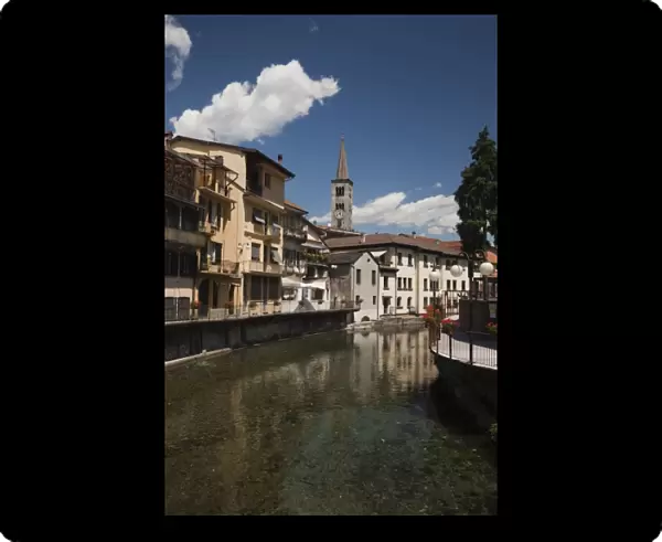 Italy, Verbano-Cusio-Ossola Province, Omegna. Buildings along Torrente Nigoglia canal