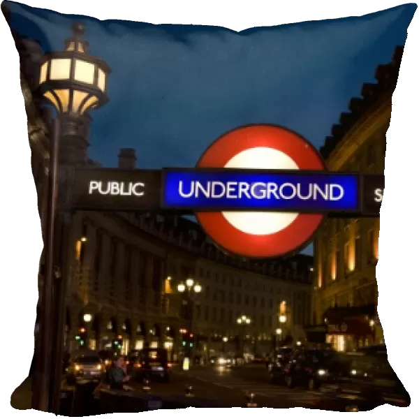 England, London. Underground Tube entrance at twilight